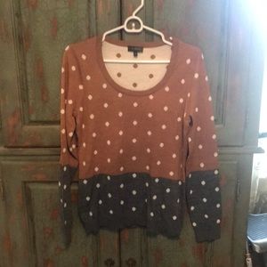 Two tone, ( camel, gray) polka dot sweater.